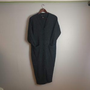 Coal Gray Premium soft wool Cardigan buttoned sweater dress has pockets100% Wool